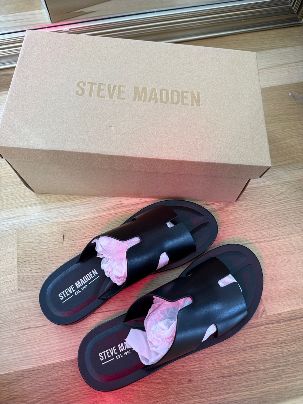 Steve Madden Black Slides